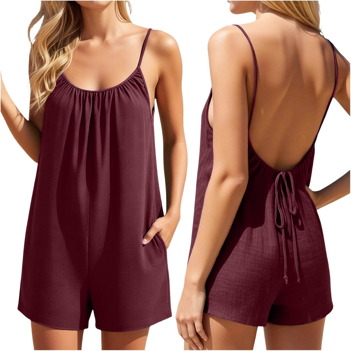 Women's Summer Sleeveless Casual Jumpsuit Chic Overalls Wide Fluid Large Size Jumpsuits Playsuit Short Beach Rompers Sexy Rompers with Pockets