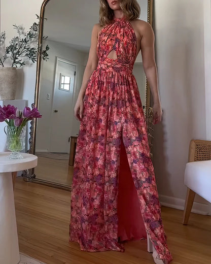 Isa Luna | Backless Maxi Dress with Floral Print