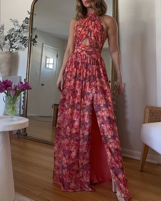 Isa Luna | Backless Maxi Dress with Floral Print