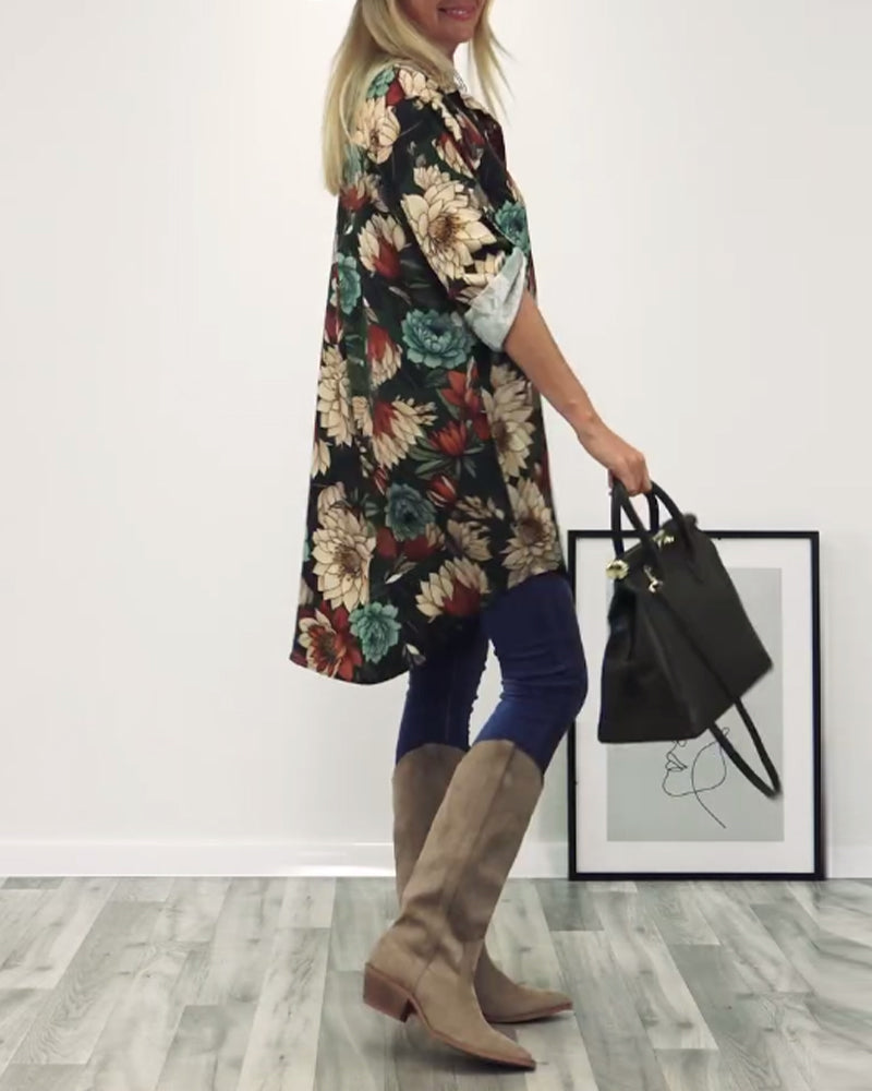 Revers collar shirt with patchwork and leopard print