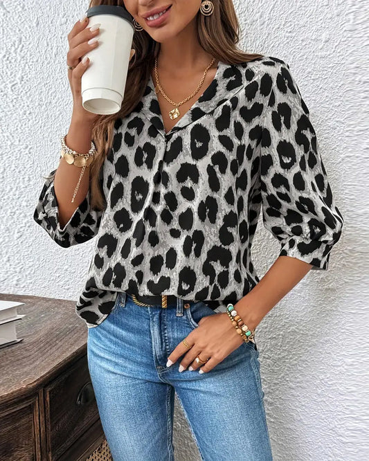 Leopard Print Lapel Blouse