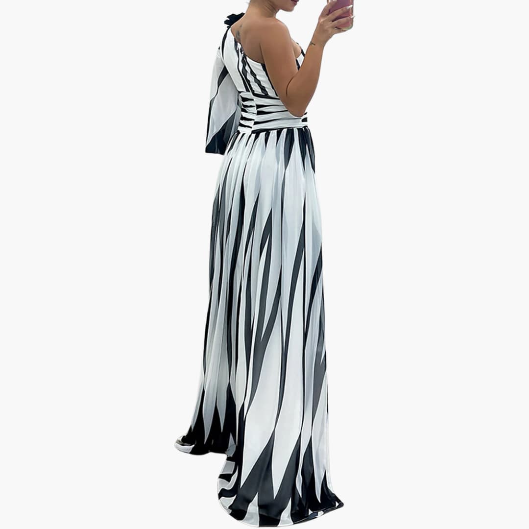 Carla – Elegant One-Shoulder Maxi Dress with Stripes