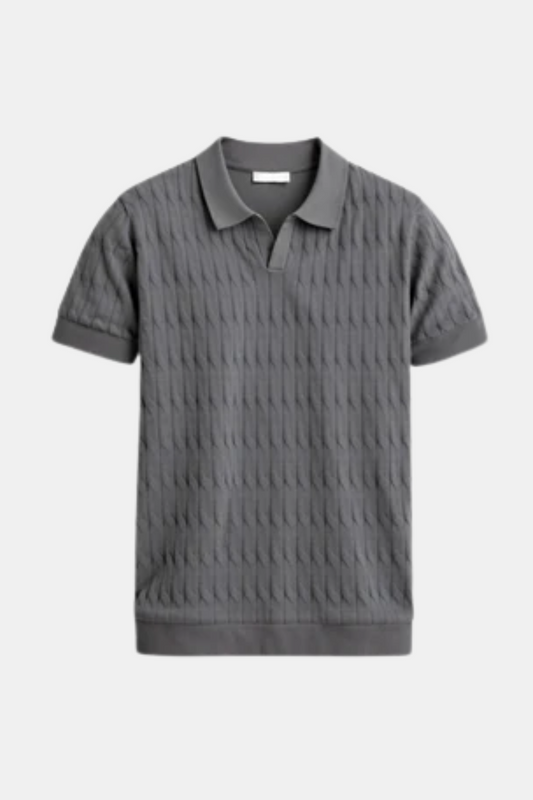 Premium V-Neck Cable Knit Polo