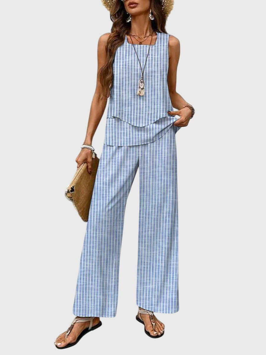 Blue Plant Print Two Piece Set