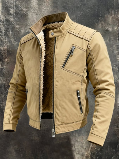 Men's Retro Outdoor Jacket with Warm Wool Lining