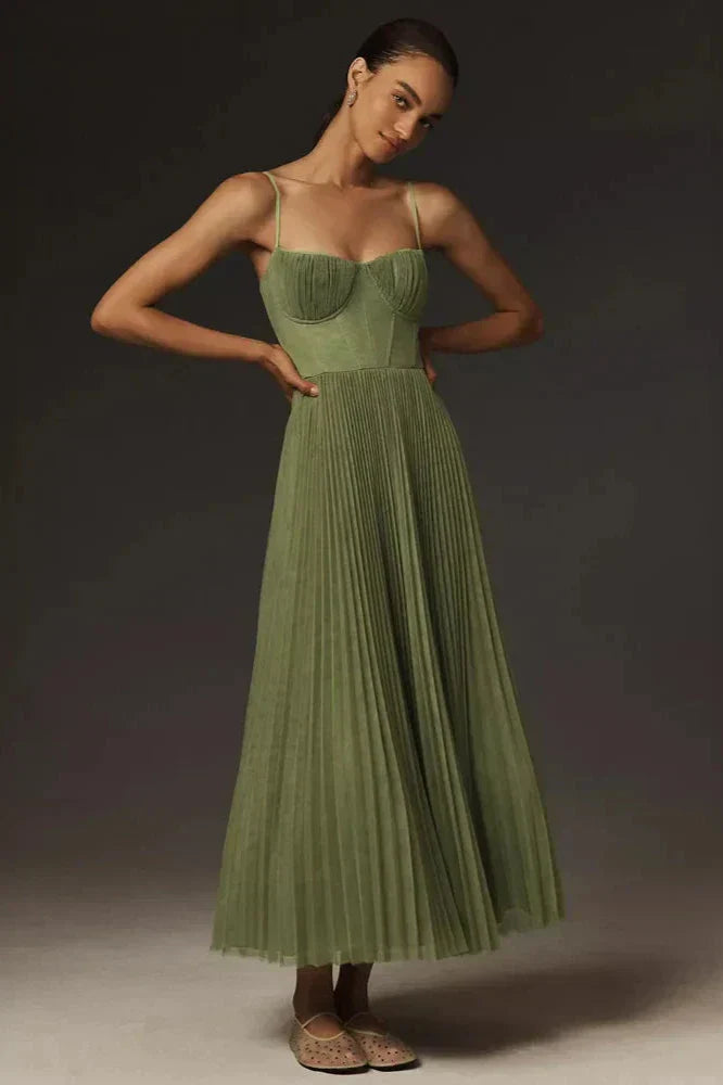 Isabella | Pleated Tulle Midi Dress