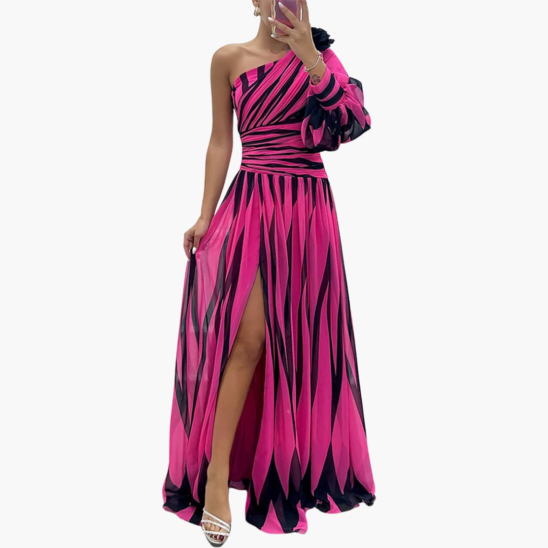 Carla – Elegant One-Shoulder Maxi Dress with Stripes