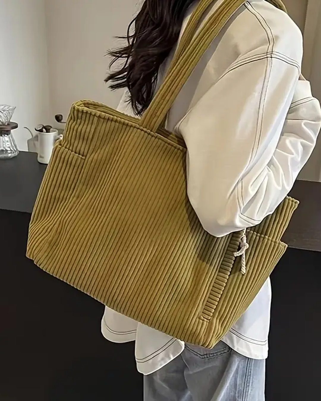 Tilda – Ribbed Tote Bag with Cord Detail