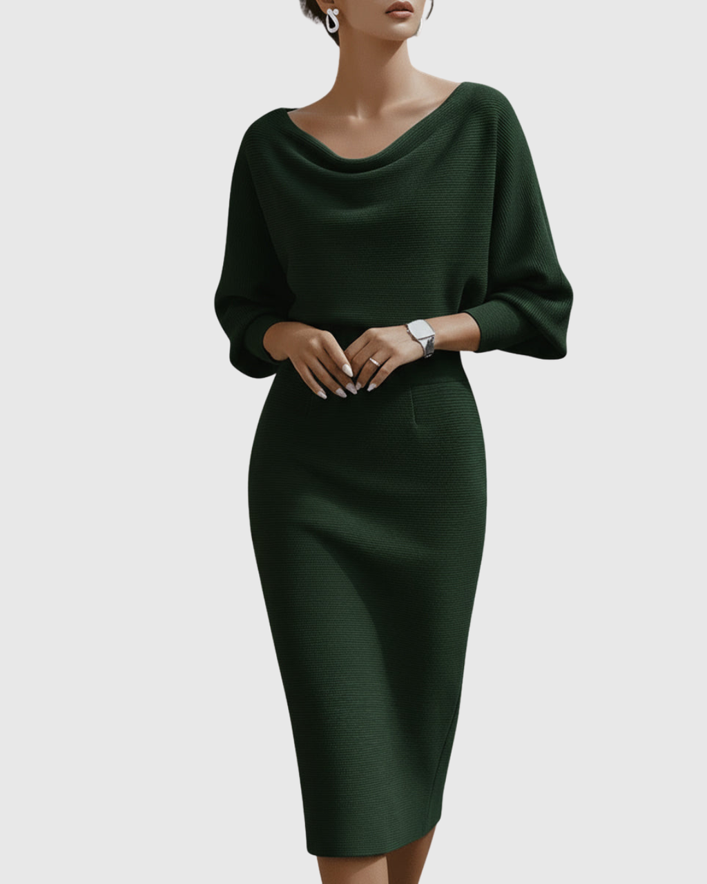 Draped Batwing Midi Dress