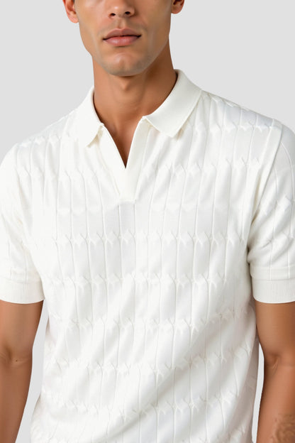 Premium V-Neck Cable Knit Polo