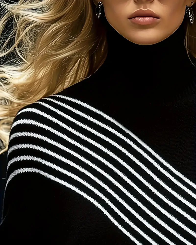 Striped Turtleneck Drop Shoulder Sweater