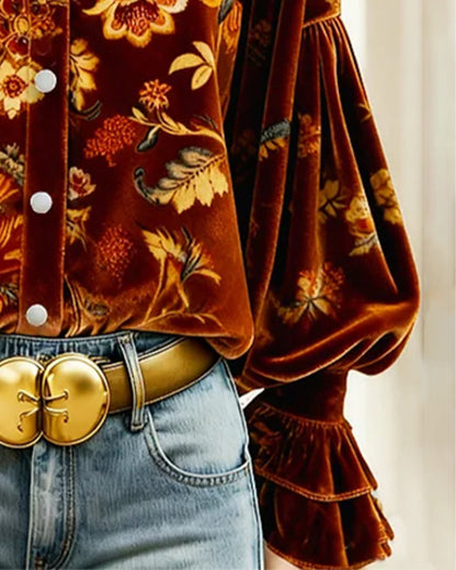 Printed Blouse with Lantern Sleeves