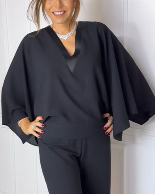 Butterfly Sleeve V-Neck Blouse