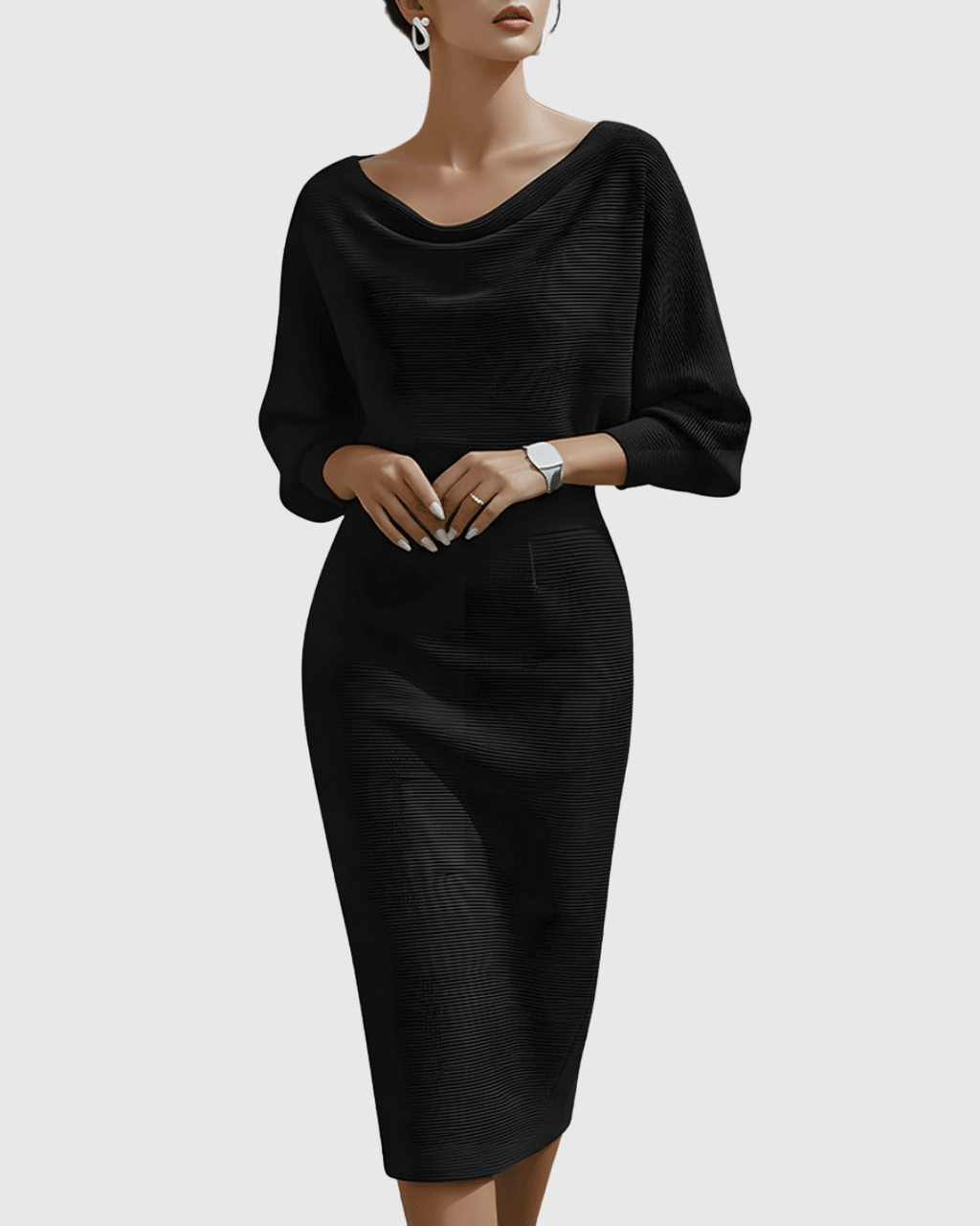 Draped Batwing Midi Dress