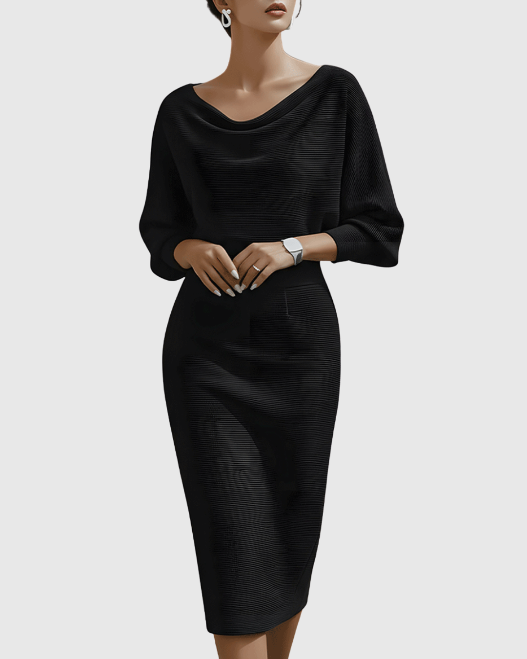 Draped Batwing Midi Dress