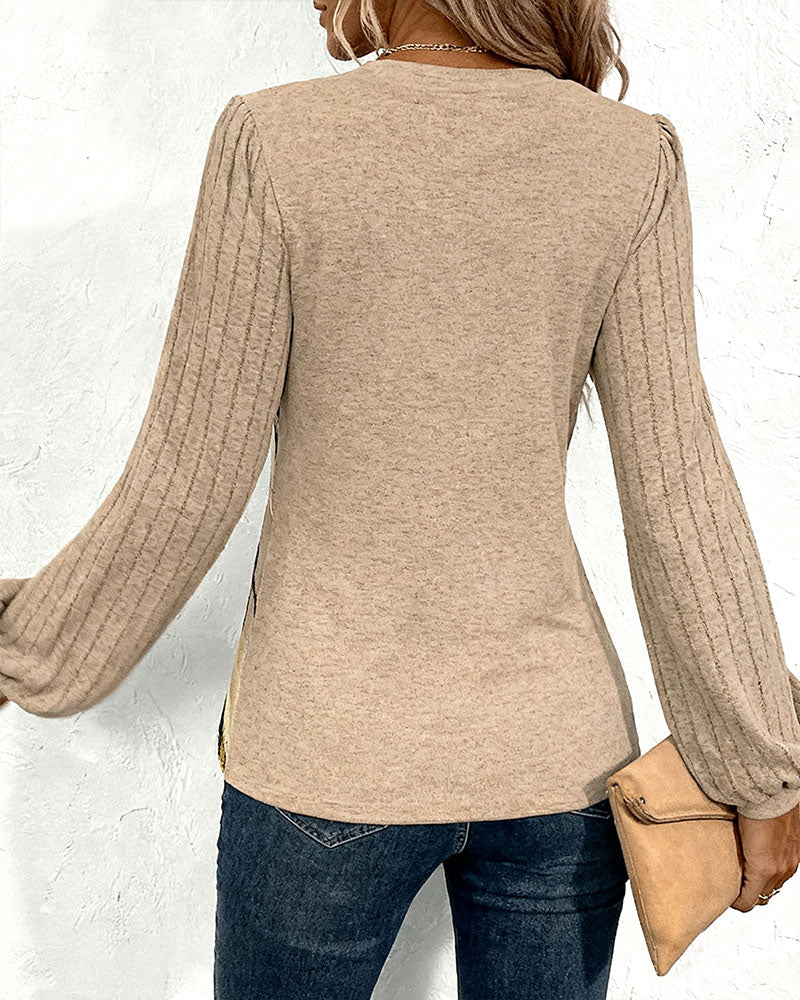 Top with Striped Print Lantern Sleeve
