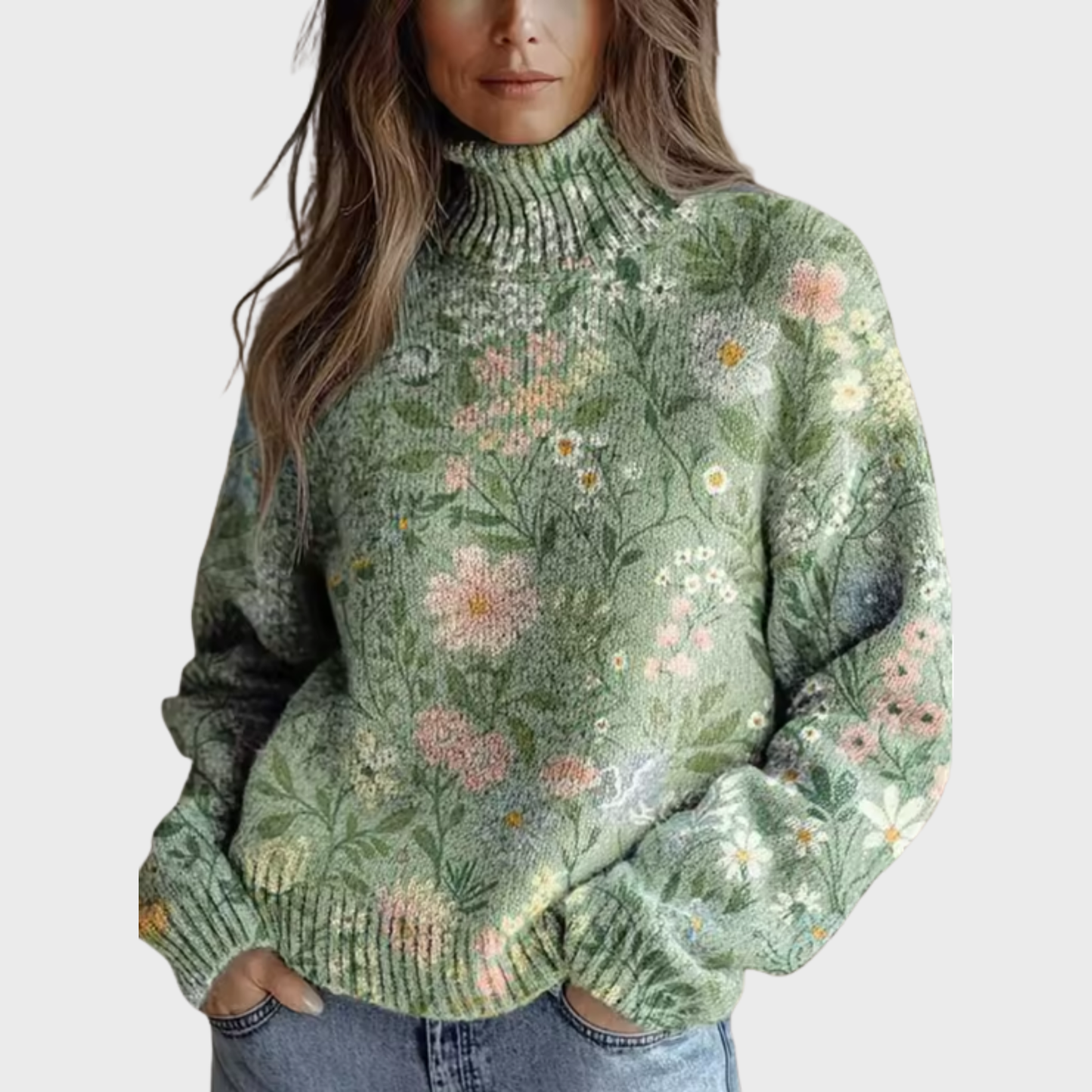 ANNA™ | Cozy Floral Turtleneck Sweater