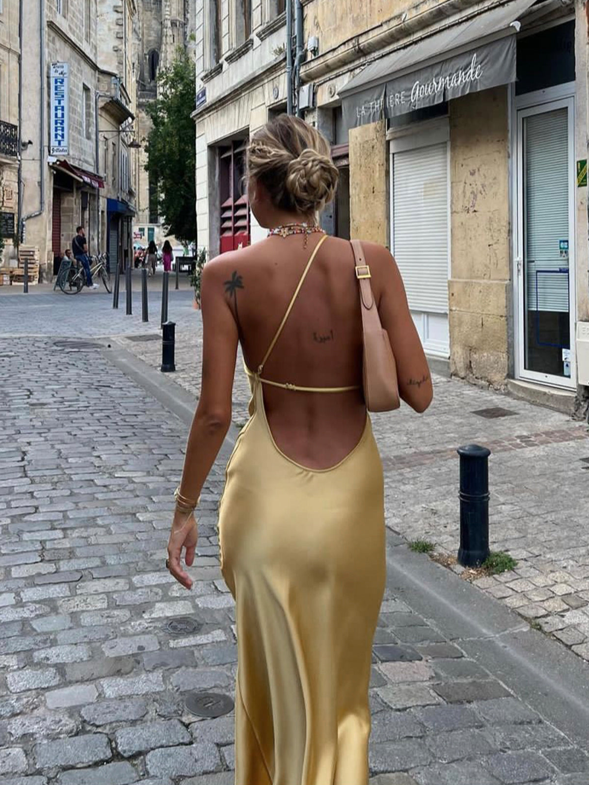 Women’s Open Back Satin Maxi Dress
