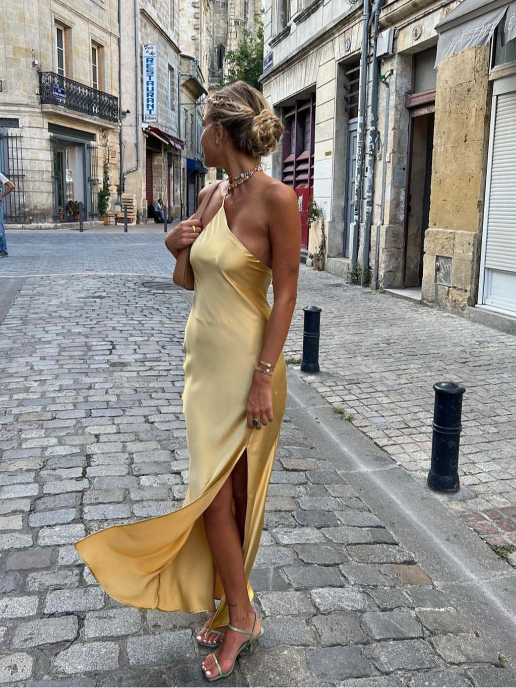 Women’s Open Back Satin Maxi Dress