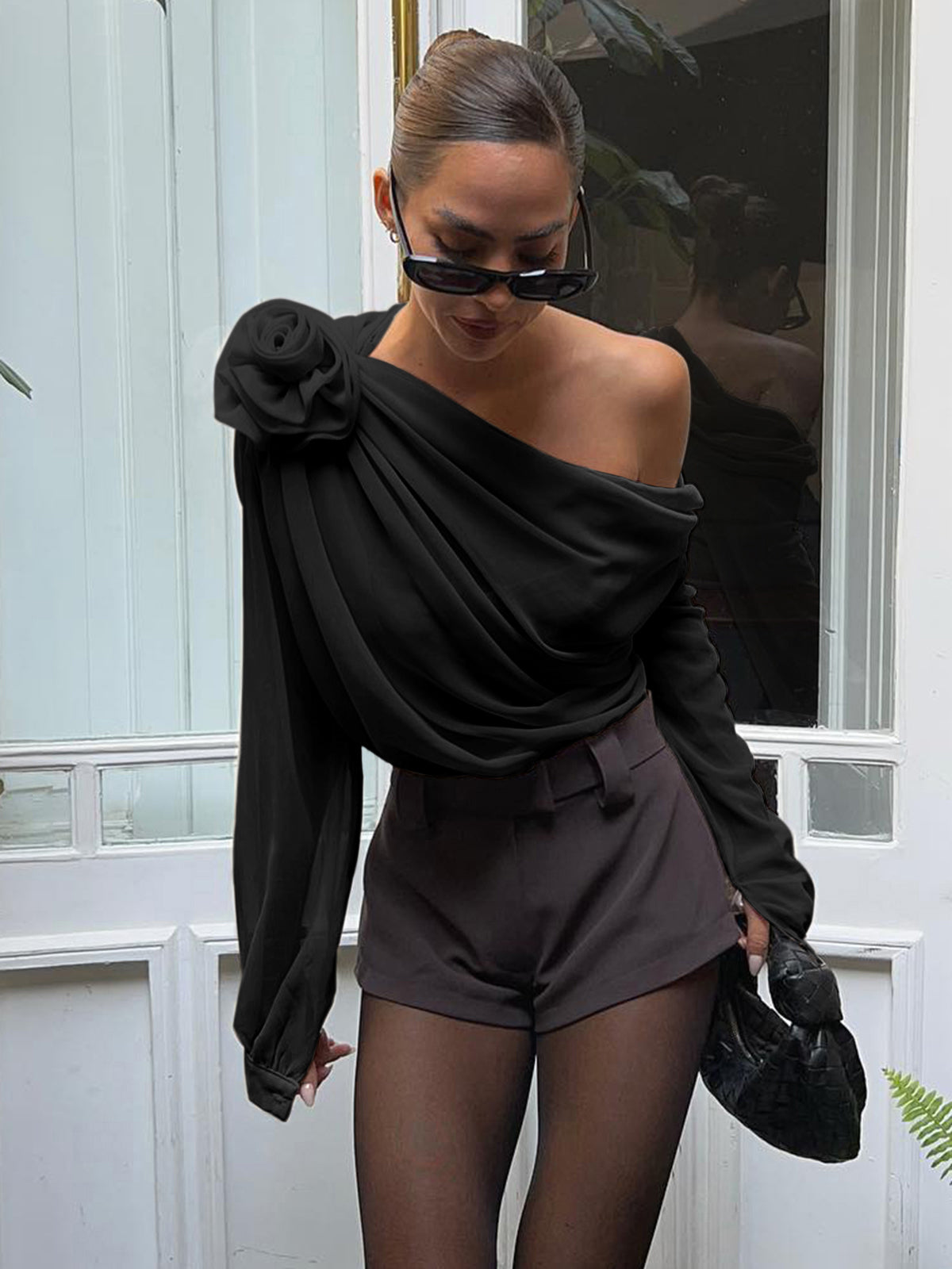 Women’s One Shoulder Chiffon Blouse