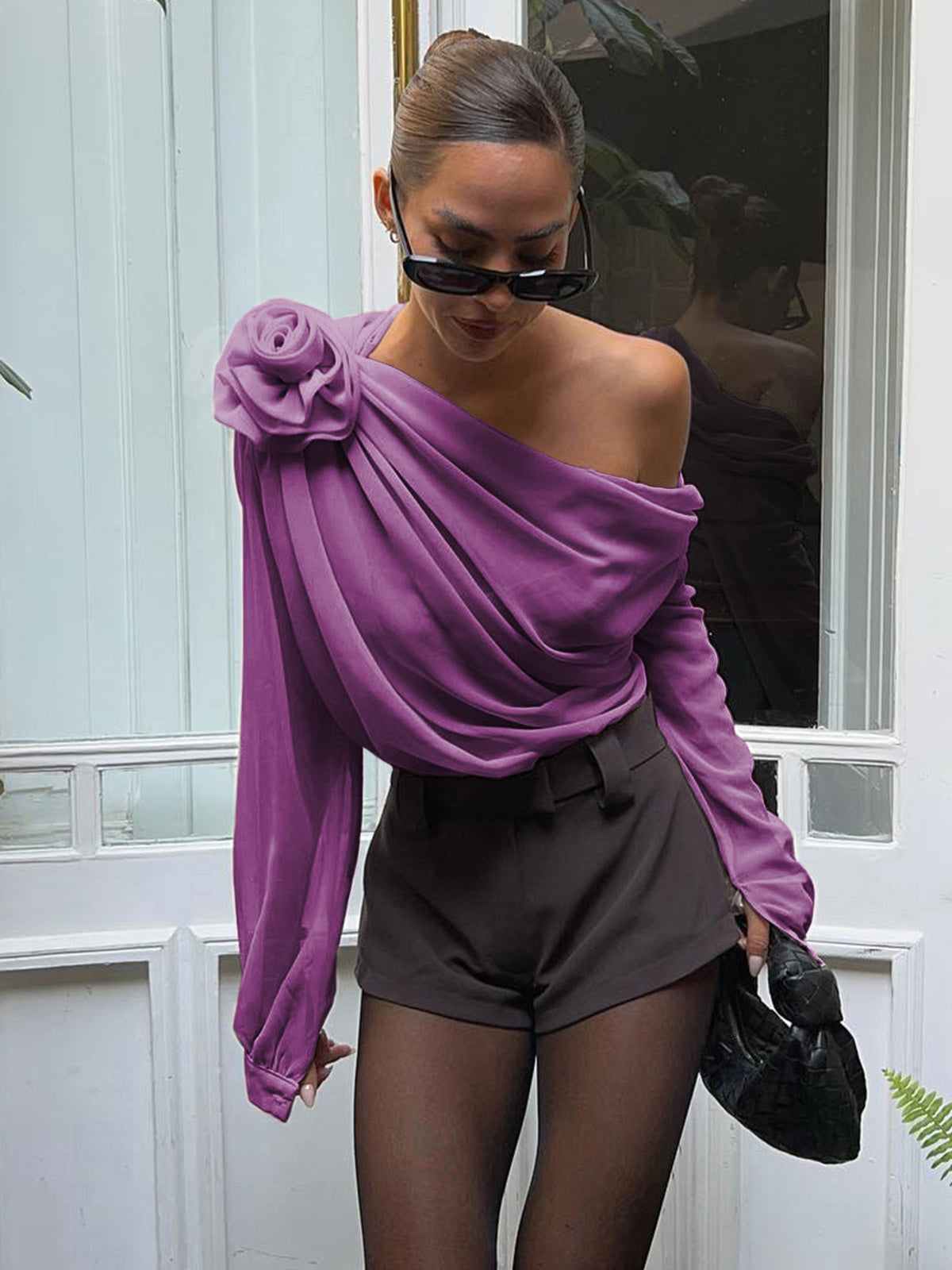 Women’s One Shoulder Chiffon Blouse
