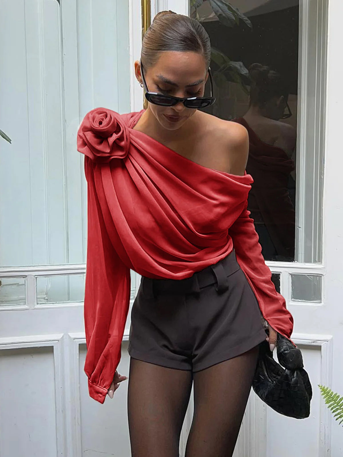 Women’s One Shoulder Chiffon Blouse