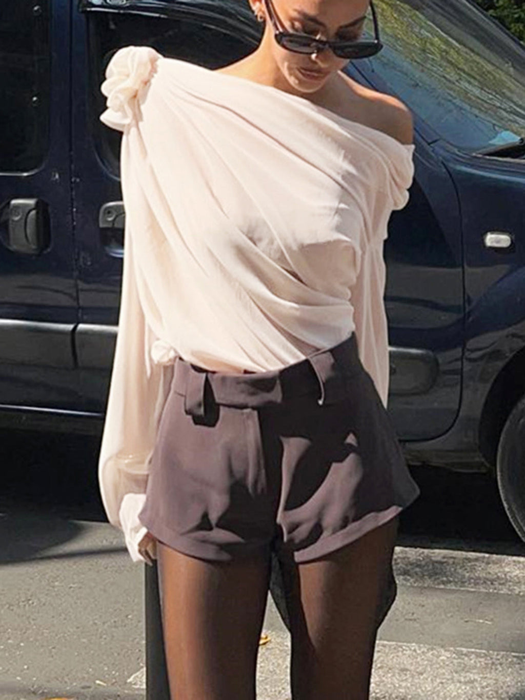 Women’s One Shoulder Chiffon Blouse