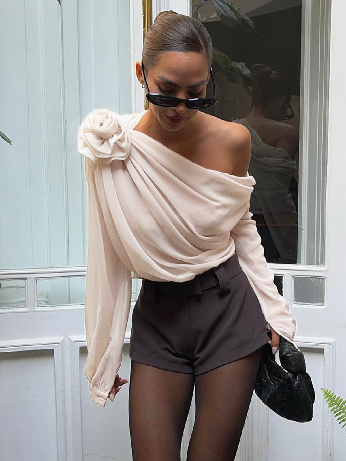 Women’s One Shoulder Chiffon Blouse