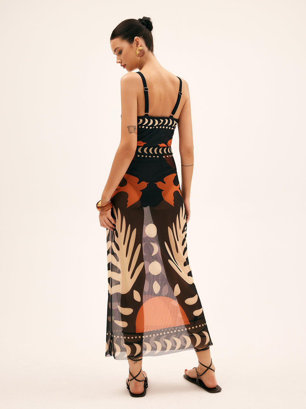 Women’s Bird Print Mesh Maxi Skirt