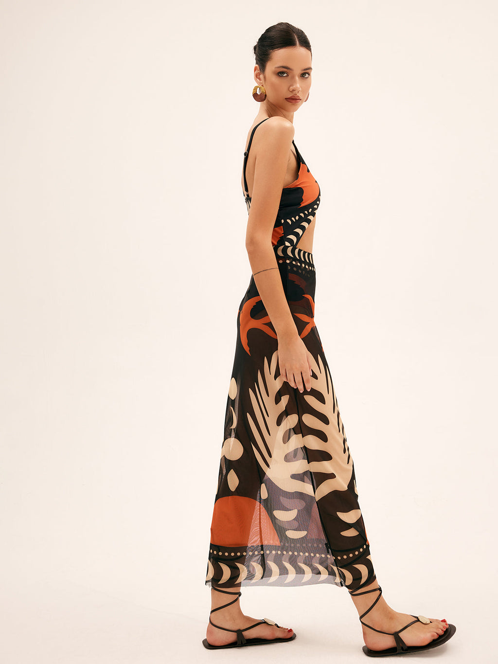 Women’s Bird Print Mesh Maxi Skirt