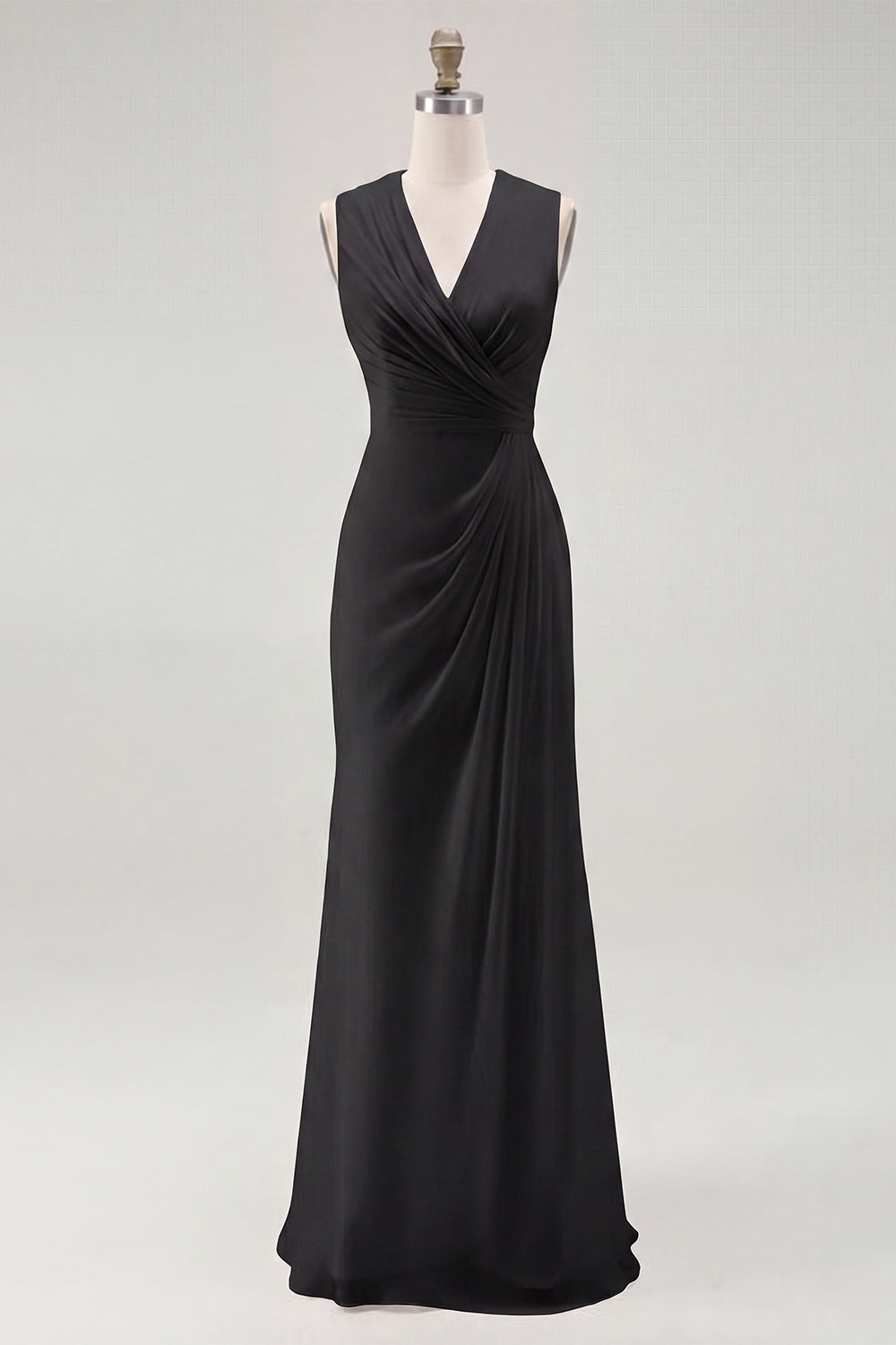 White Chiffon Sheath Ruched Sleeveless Long Rehearsal Dinner Dress