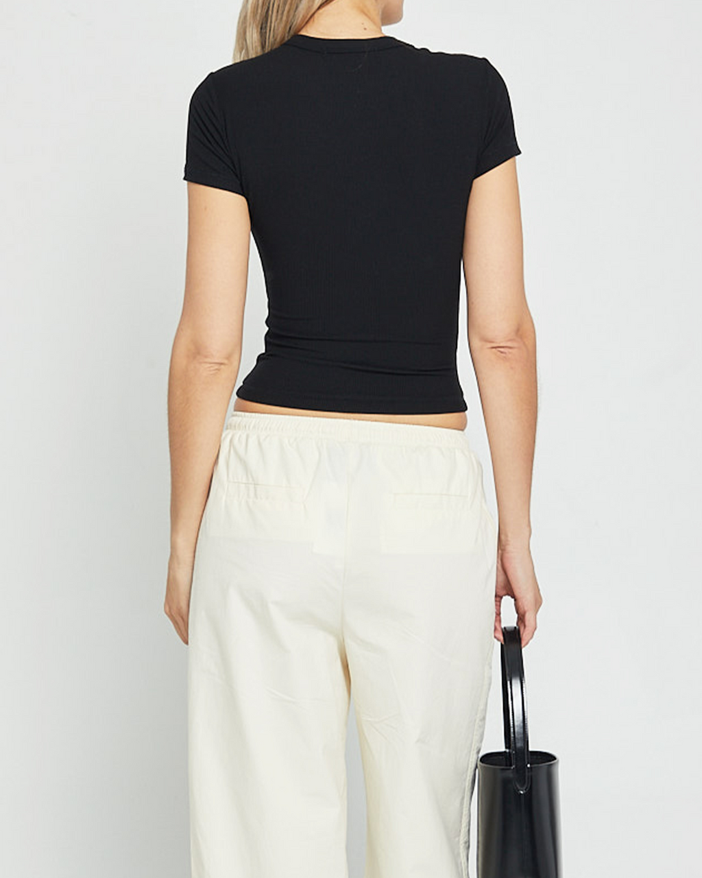 Ribbed Knit Crew Neck T-Shirt