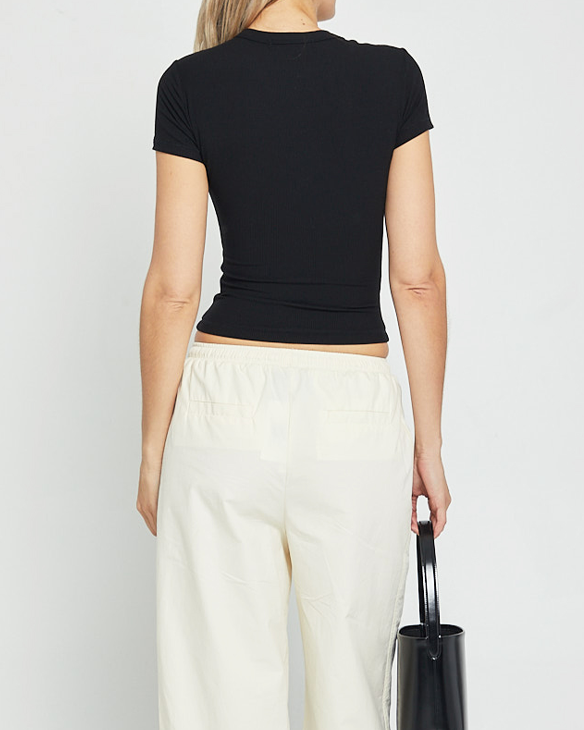 Ribbed Knit Crew Neck T-Shirt