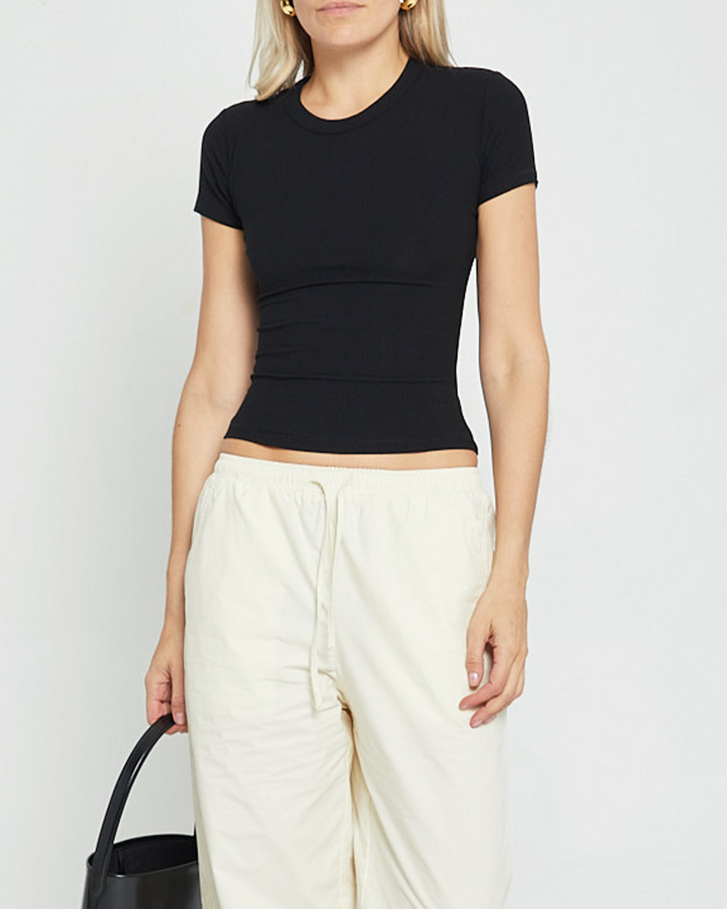 Ribbed Knit Crew Neck T-Shirt