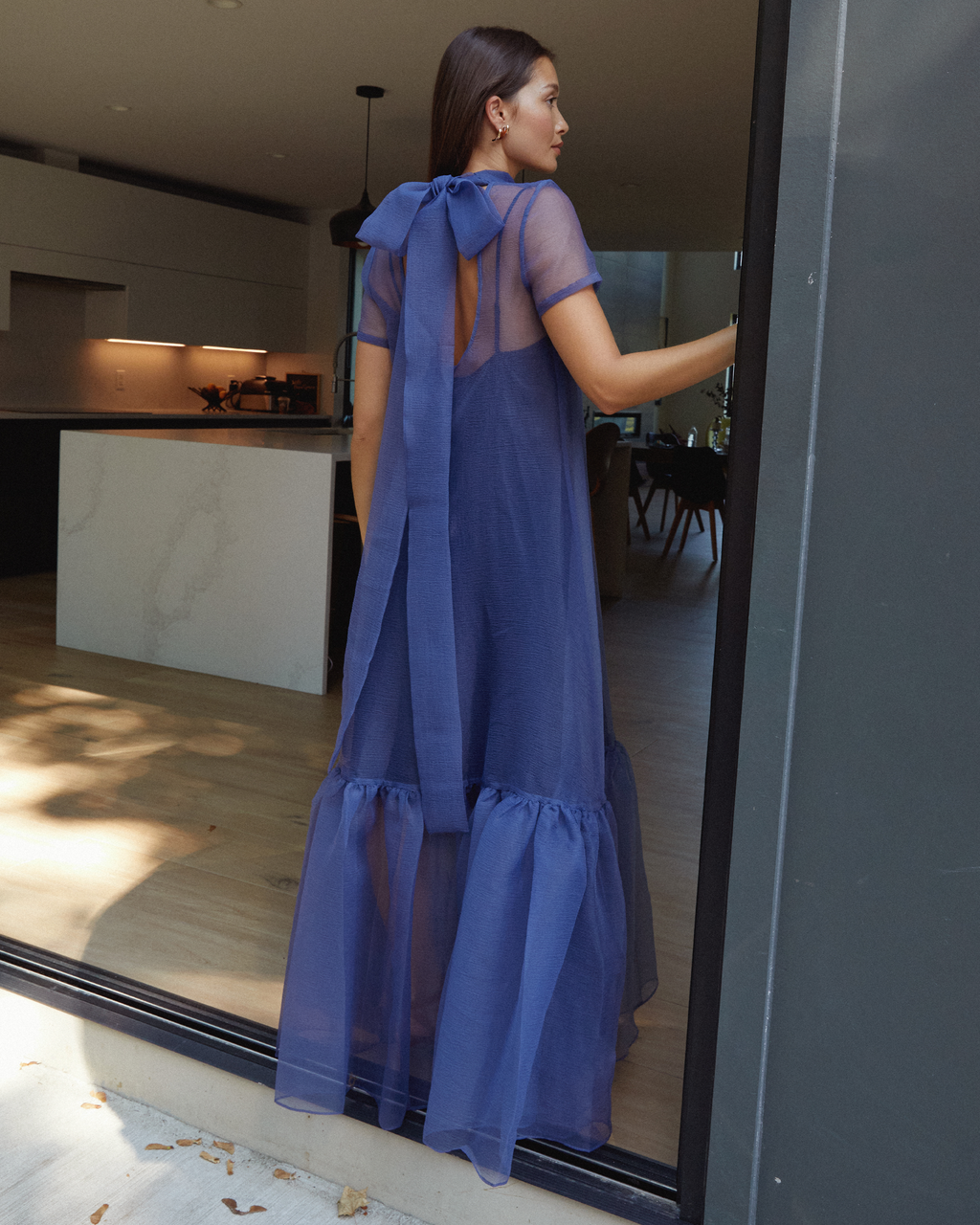 Sheer Organza Bow Maxi Dress