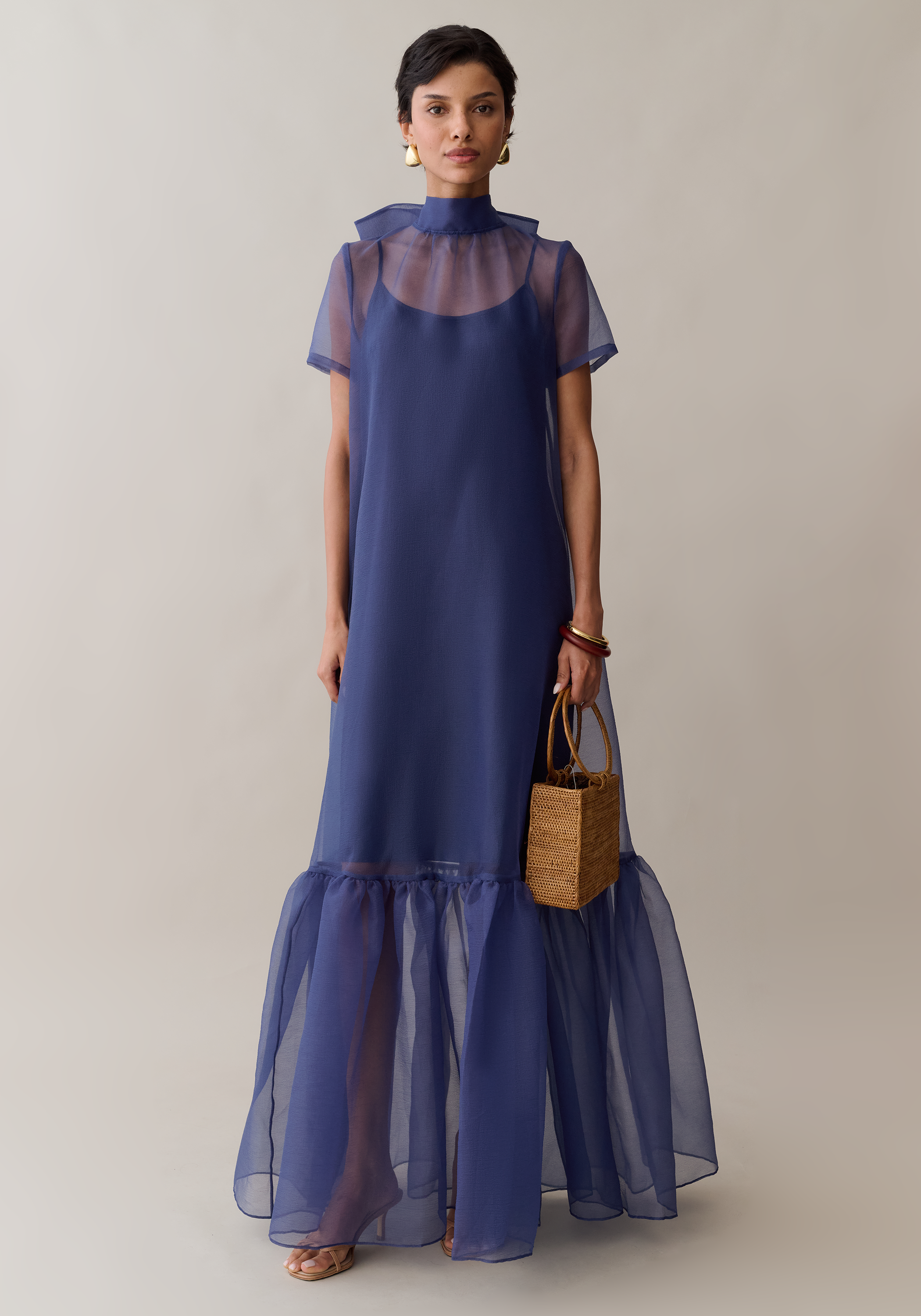 Sheer Organza Bow Maxi Dress