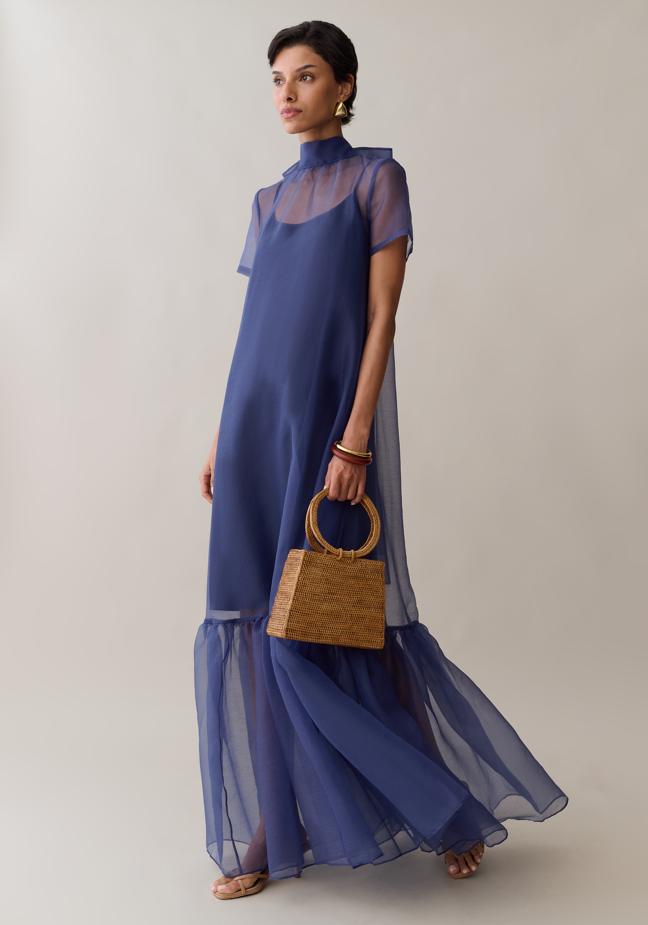 Sheer Organza Bow Maxi Dress