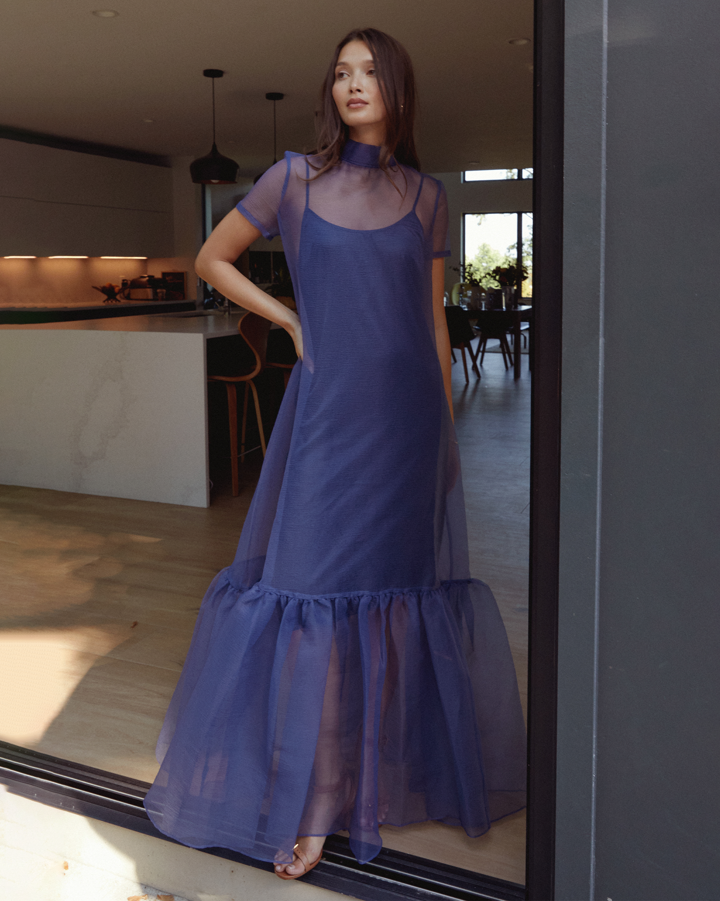 Sheer Organza Bow Maxi Dress