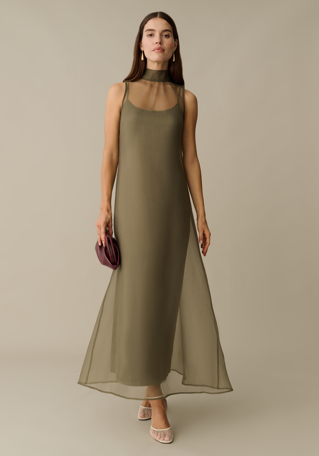 Organza High Neck Maxi Dress