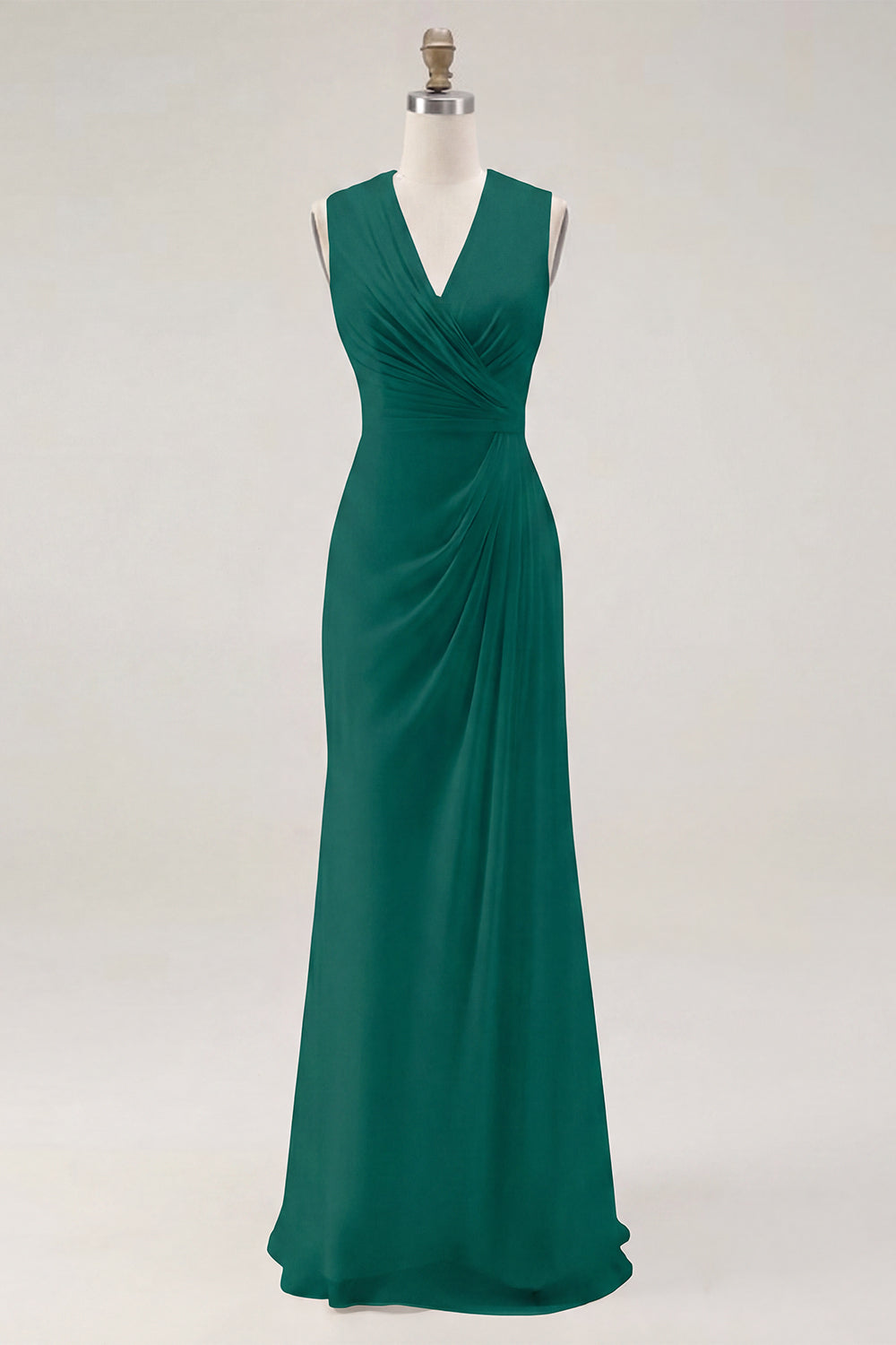 White Chiffon Sheath Ruched Sleeveless Long Rehearsal Dinner Dress