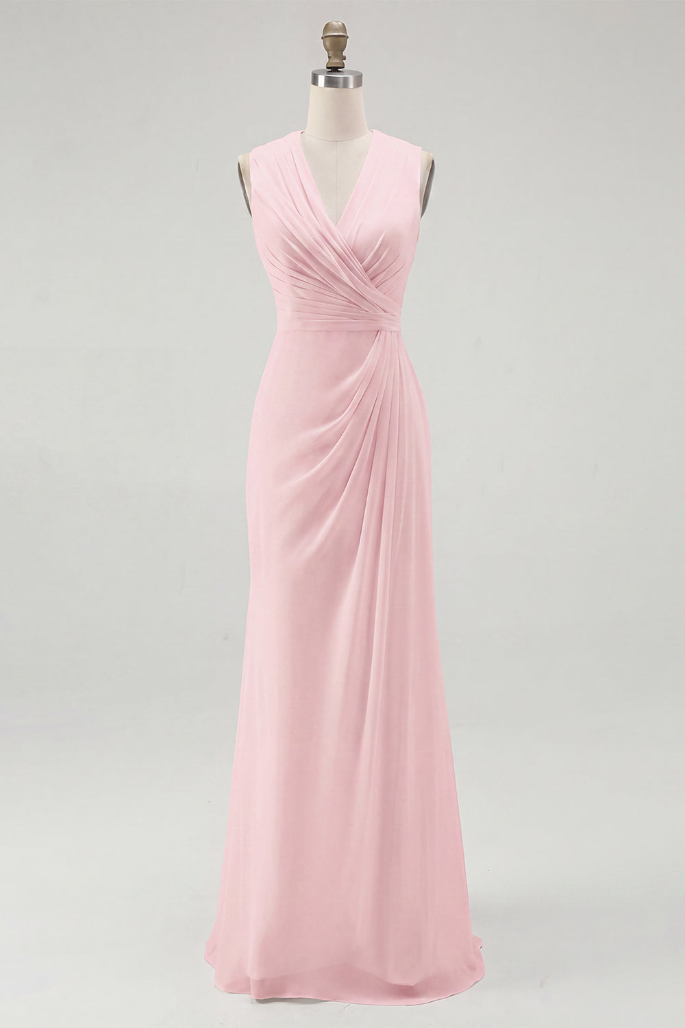 White Chiffon Sheath Ruched Sleeveless Long Rehearsal Dinner Dress