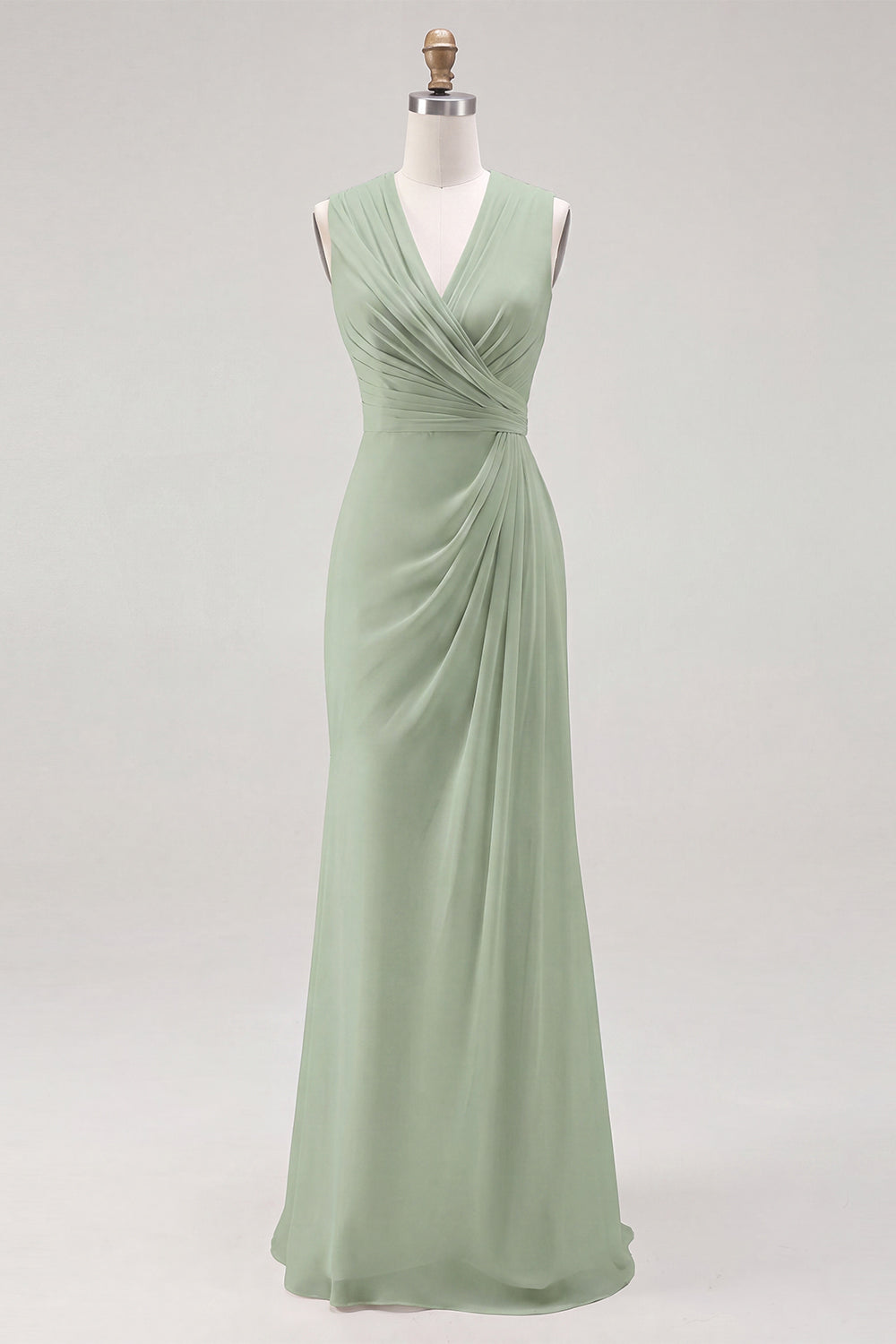 White Chiffon Sheath Ruched Sleeveless Long Rehearsal Dinner Dress