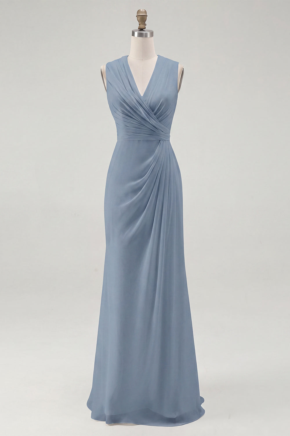 White Chiffon Sheath Ruched Sleeveless Long Rehearsal Dinner Dress