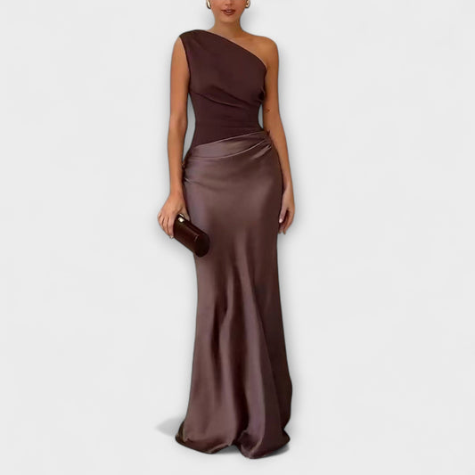 Leni - Elegant One-Shoulder Pleated Maxi Dress