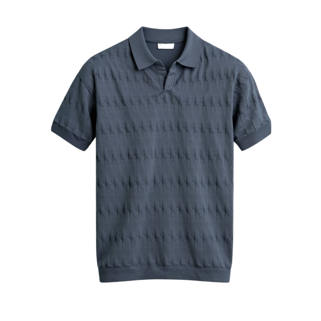 Premium V-Neck Cable Knit Polo