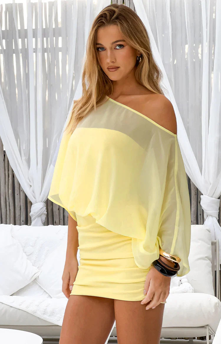 Yellow Off Shoulder Mini Dress