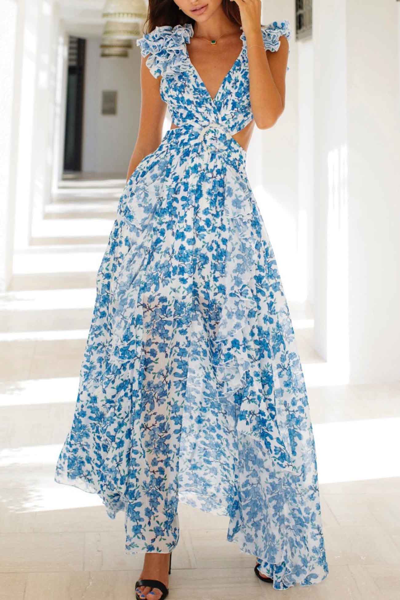 Isadora | Maxi Dress with Ruffled Hems and Cut-Outs