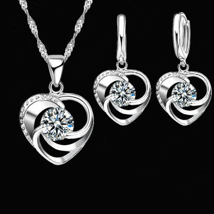 Sterling Silver Heart Necklace and Earrings