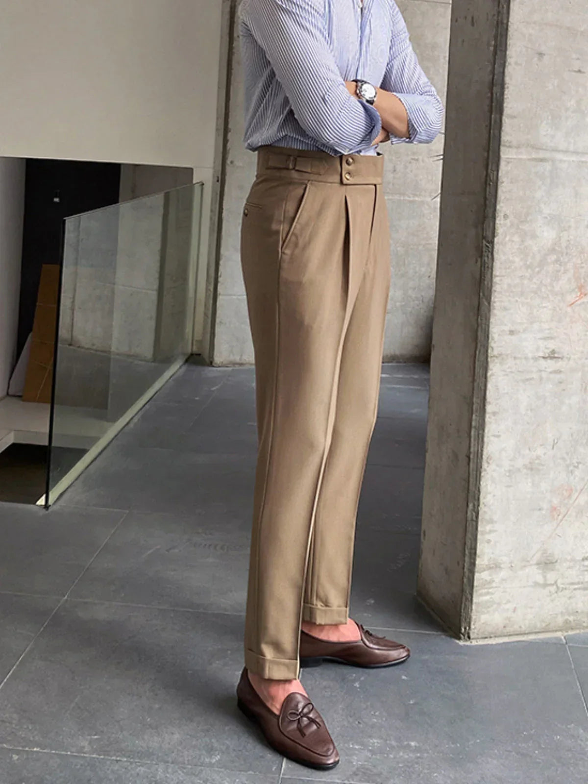 High-Waisted Tailored Trousers with Side Tabs