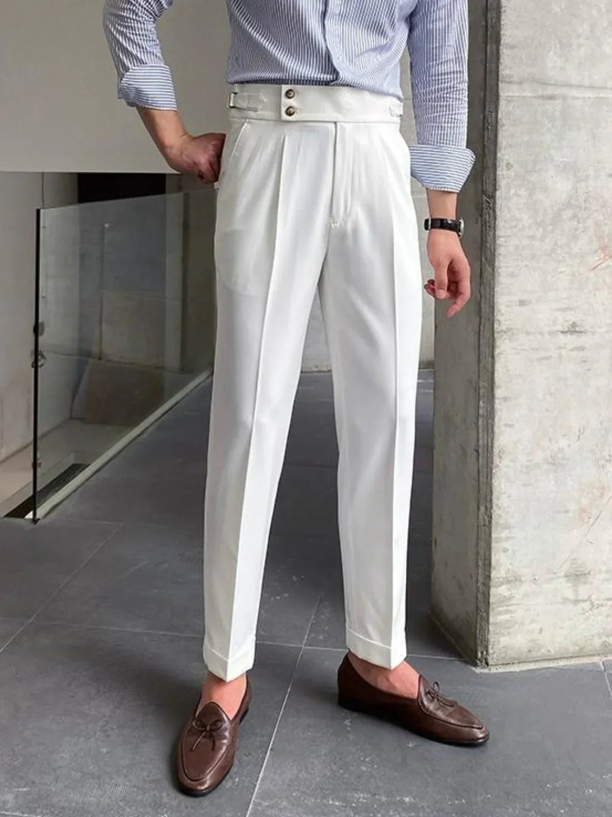 High-Waisted Tailored Trousers with Side Tabs